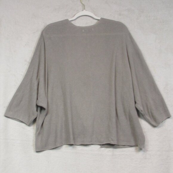 Gigi Moda Knit Cardigan Womens Large Taupe Modal 3/4 Sleeve Italy Minimalist - Picture 2 of 5